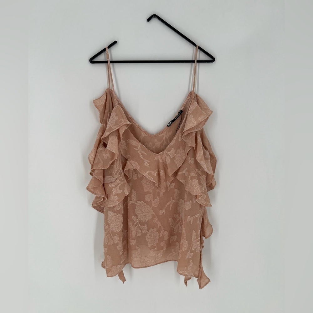 Zara Ruffled Jacquard Floral Camisole Top